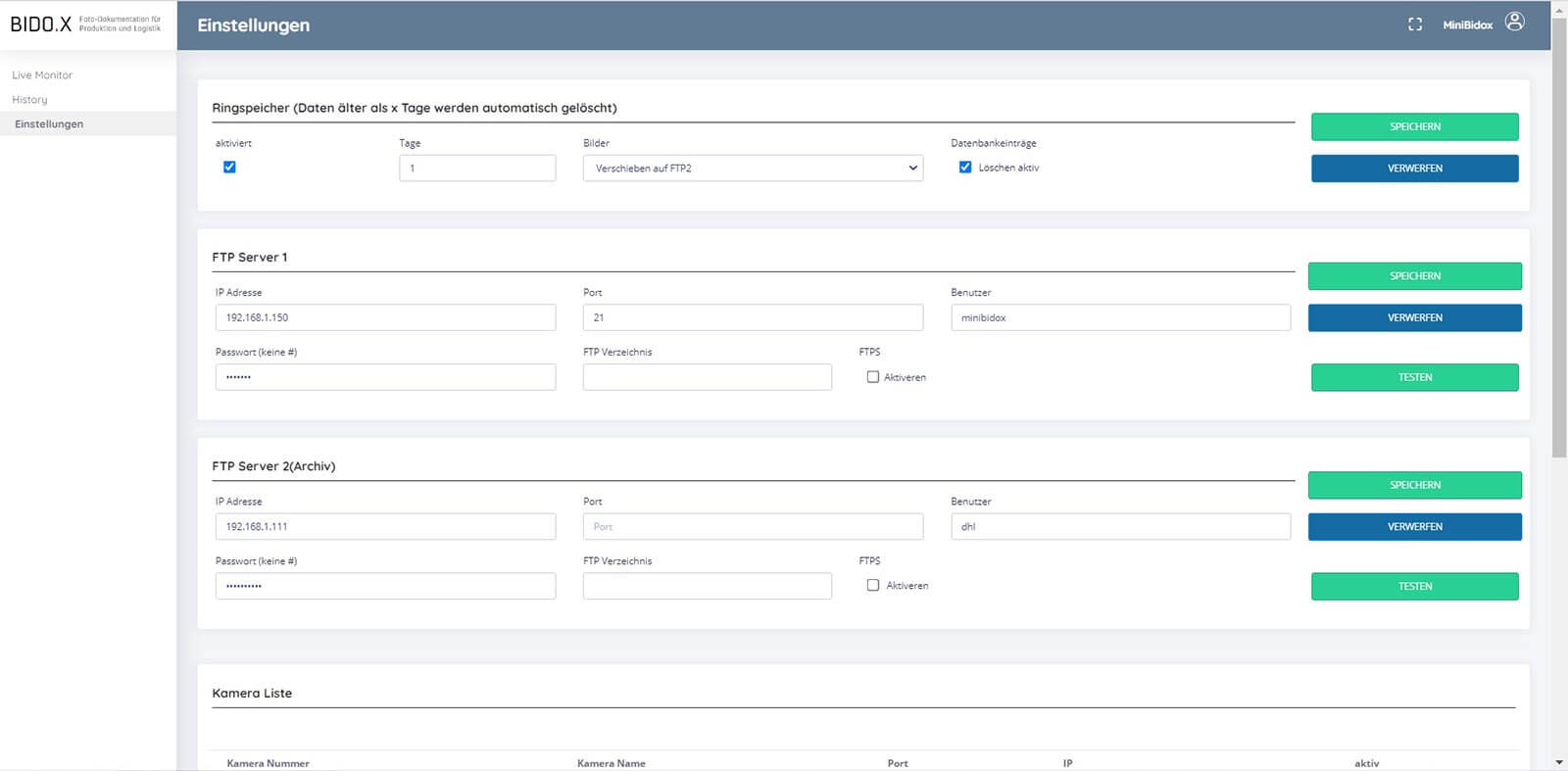 BIDO.X Screenshot der Anwendung - Einstellungen